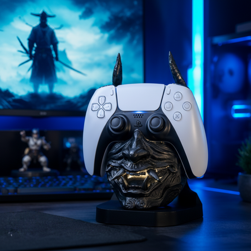 Manifestation Samurai Face PS5 controller stand  - LayerLab By Project M Shop