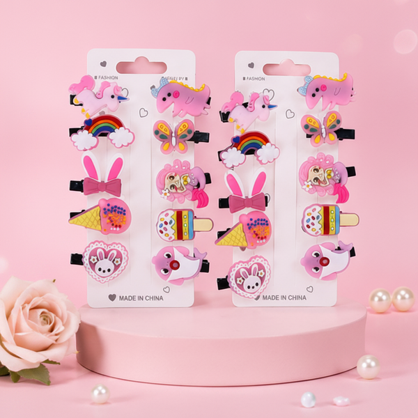 Shark & Ice-Cream Hair Clips – 10 PCs Fun Mix Set