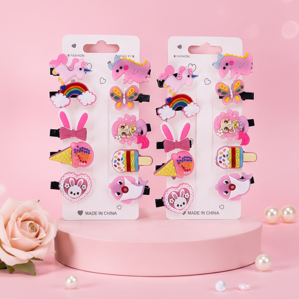 Shark & Ice-Cream Hair Clips – 10 PCs Fun Mix Set