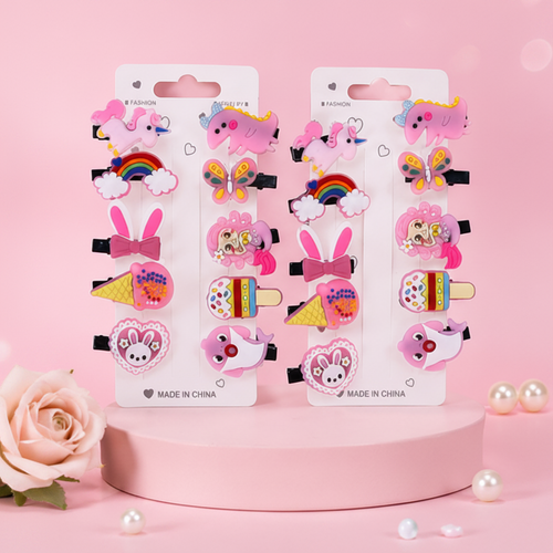 Shark & Ice-Cream Hair Clips – 10 PCs Fun Mix Set
