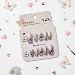 Grey Metallic Gemstone Charms Press-On Nails - Size M - Project M Shop