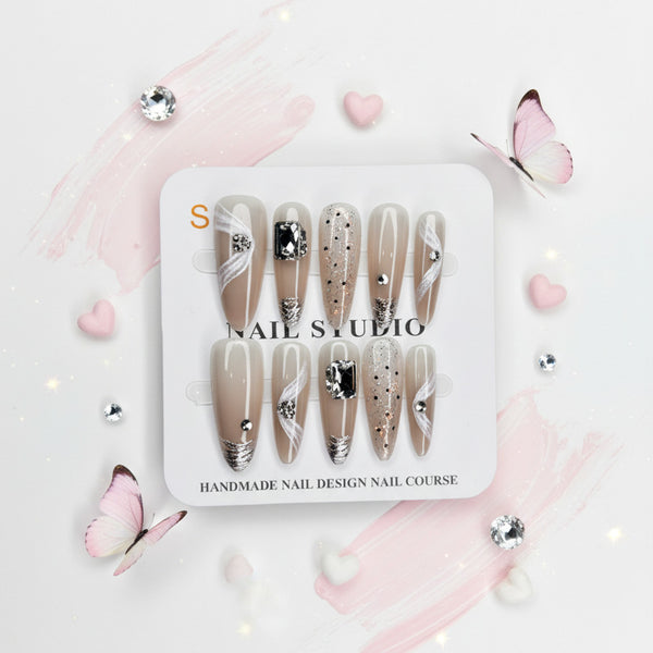 Sparkling Gemstone Beautiful Long Press-On Nails - Size S - Project M Shop
