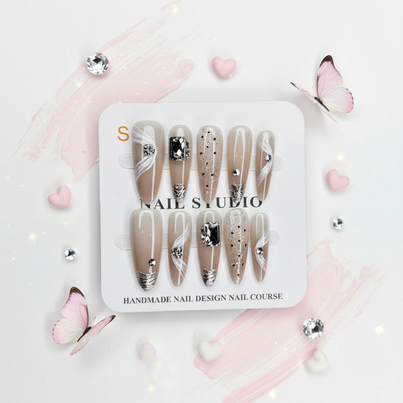 Sparkling Gemstone Beautiful Long Press-On Nails - Size S - Project M Shop
