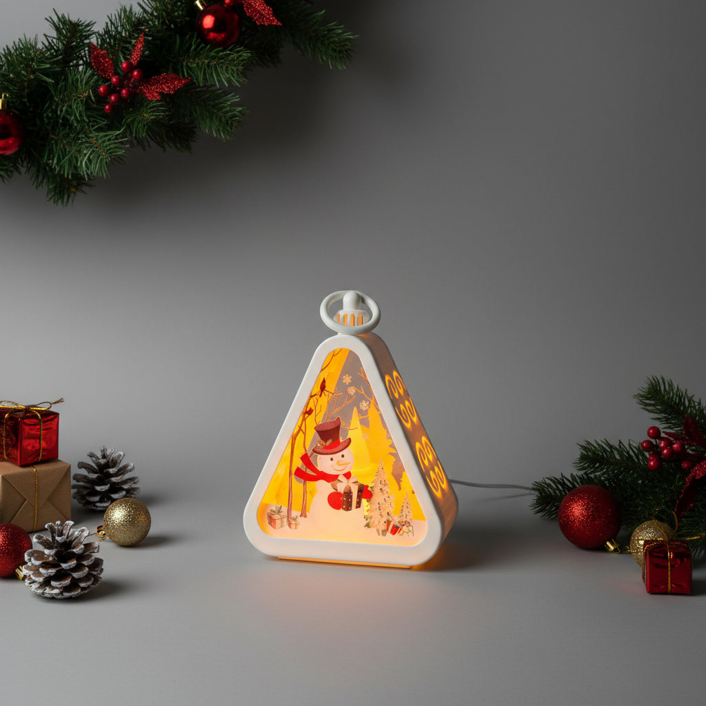 Snow-man Triangle Shaped Lantern LED Light For Decoration - For Indoor Use (White) - Project M Shop