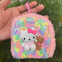 Hello Kitty Fluffy Coin Purse Keychain – Mini Wallet Charm