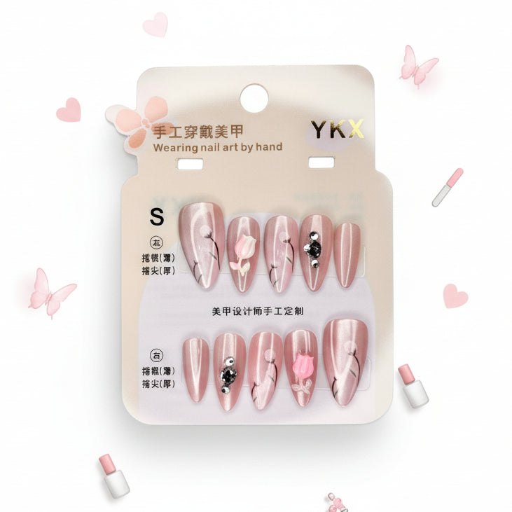 White Flower Charms Cute Press-On Nails - Size S - Project M Shop