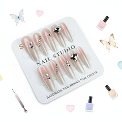 Butterfly & Gemstone Charm Long Press-On Nails - Size S - Project M Shop