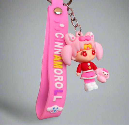 Cinnamoroll Keychain - Girl With Cinnamoroll PVC Rubber Keychain with Strap - Project M Shop