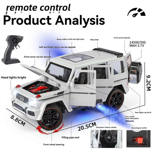 1:24 Benz AMG G63 Diecast RC Car - Opening Doors, Smoke, Sound & Light | Metal Alloy Remote Control Car