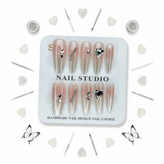 Butterfly & Gemstone Charm Long Press-On Nails - Size S - Project M Shop