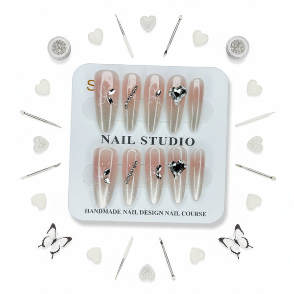 Butterfly & Gemstone Charm Long Press-On Nails - Size S - Project M Shop