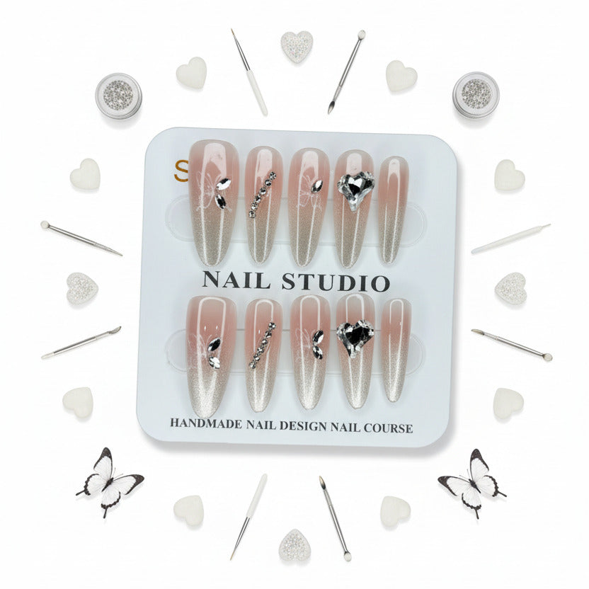 Butterfly & Gemstone Charm Long Press-On Nails - Size S - Project M Shop