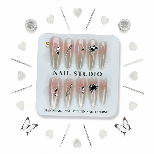 Butterfly & Gemstone Charm Long Press-On Nails - Size S