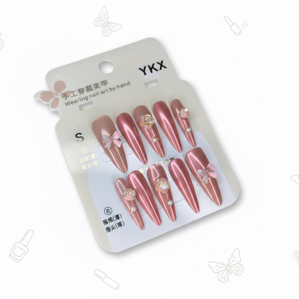 Rose & Hairclip Charm Long Press-On Nails - Size S - Project M Shop