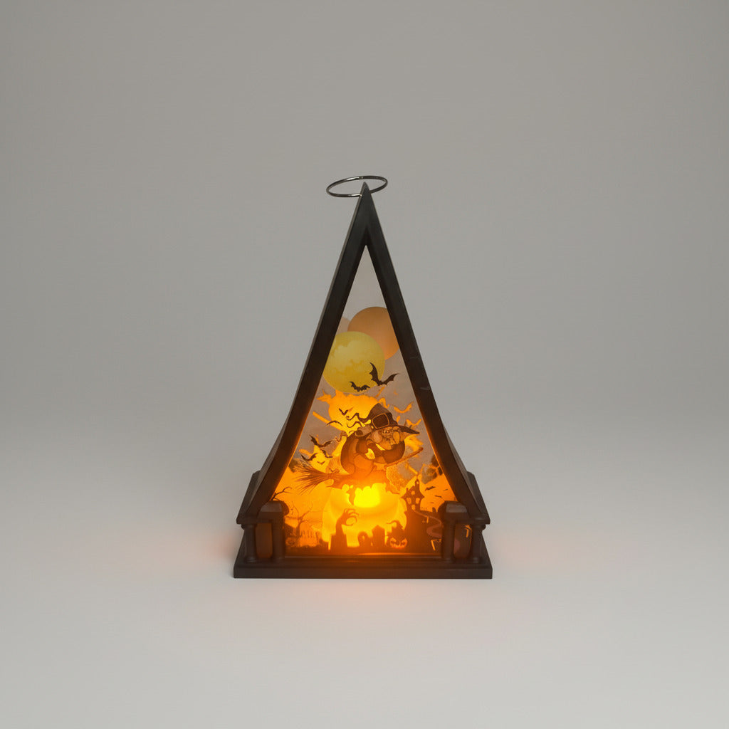 Witch On Broom Triangle Shaped Lantern LED Light For Decoration - For Indoor Use - Project M Shop