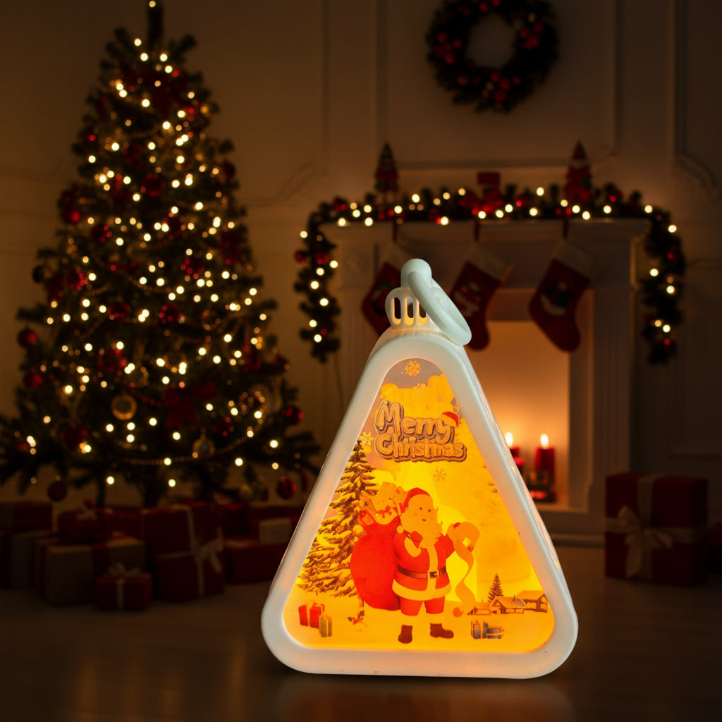 Santa Christmas Triangle Shaped Lantern LED Light For Decoration - For Indoor Use (White) - Project M Shop
