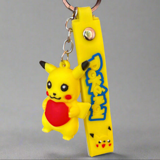 Pikachu Heart Keychain - PVC Rubber Keychain with Strap - Project M Shop