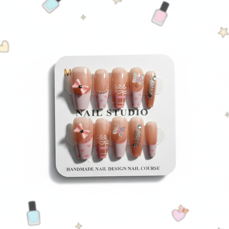 Butterfly Charms with Printed Design Press-On Nails - Size M - Project M Shop