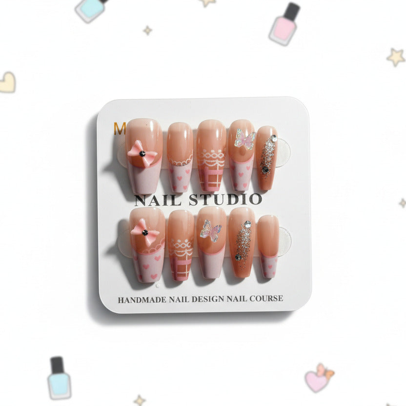 Butterfly Charms with Printed Design Press-On Nails - Size M - Project M Shop