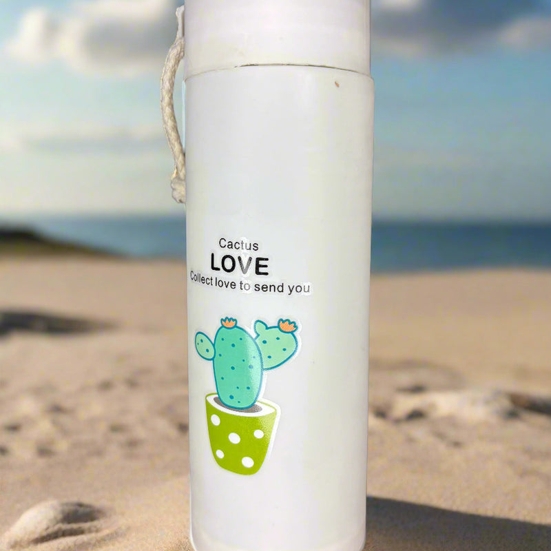 Cactus Printed Glass Water Bottle - 450 Ml - Random Color - Project M Shop