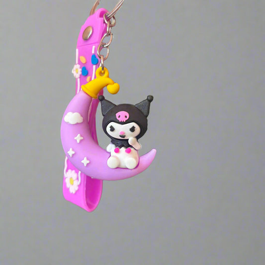Kuromi Keychain on Moon PVC Rubber with Strap - Project M Shop