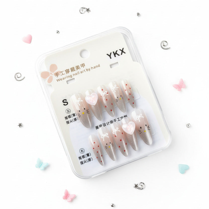 Heart & Kitty Charms Beautiful Press-On Nails - Size S - Project M Shop