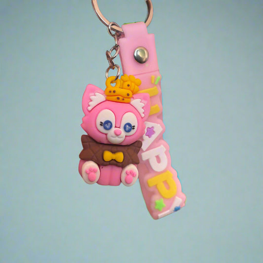 Pink PVC Rubber Keychain with Strap and Bow - Pink Gong Design - Project M Shop