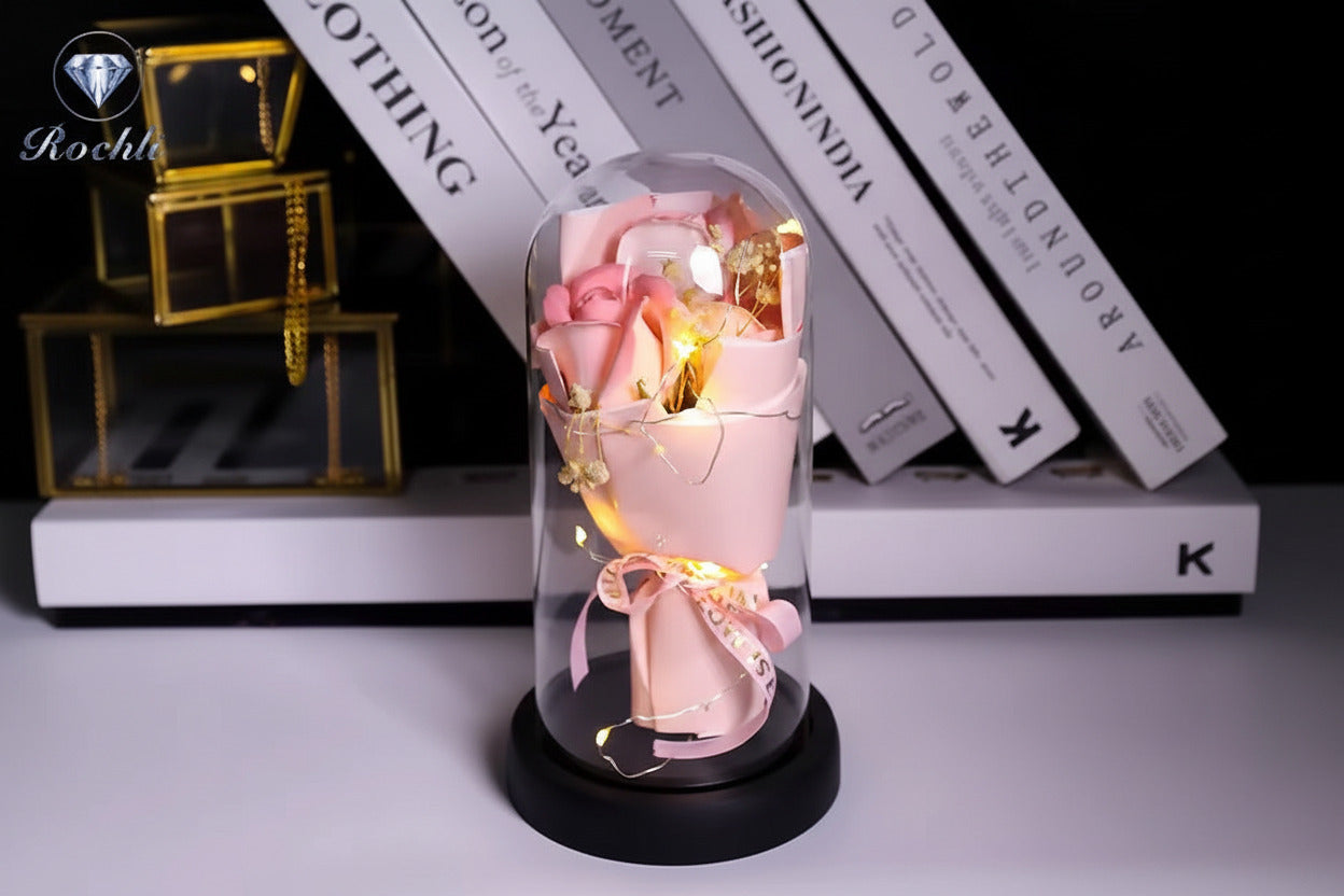 Artificial Soap Rose Acrylic Dome Glass For Valentine's day or Gifting - Project M Shop