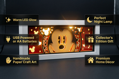 Mickey Mouse LED Night Lamp – Handmade Paper Craft Cartoon Light