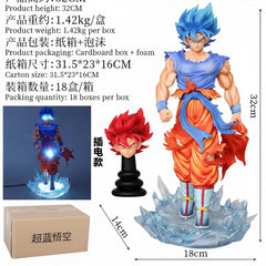 Dragon Ball Z DBZ Goku Dual Head LED Blue PVC Anime Figure For showpiece or decoration