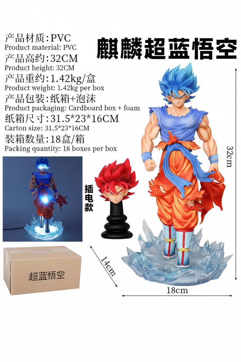 Dragon Ball Z DBZ Goku Dual Head LED Blue PVC Anime Figure For showpiece or decoration