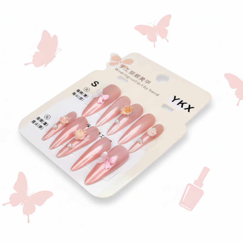 Rose & Hairclip Charm Long Press-On Nails - Size S - Project M Shop
