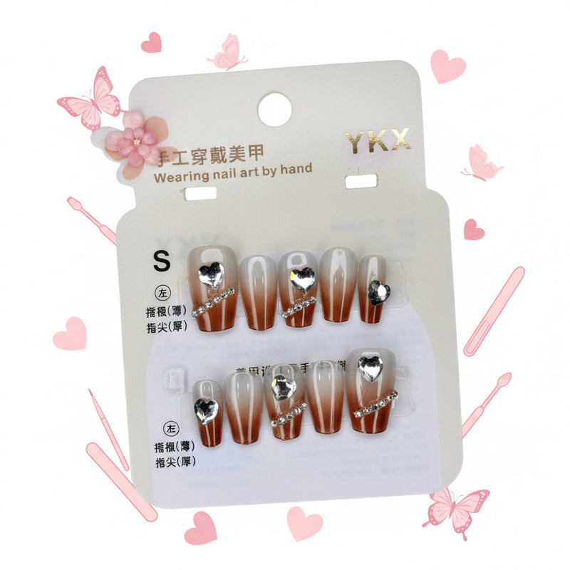 Heart Gemstone Charm Press-On Nails - Size S - Project M Shop