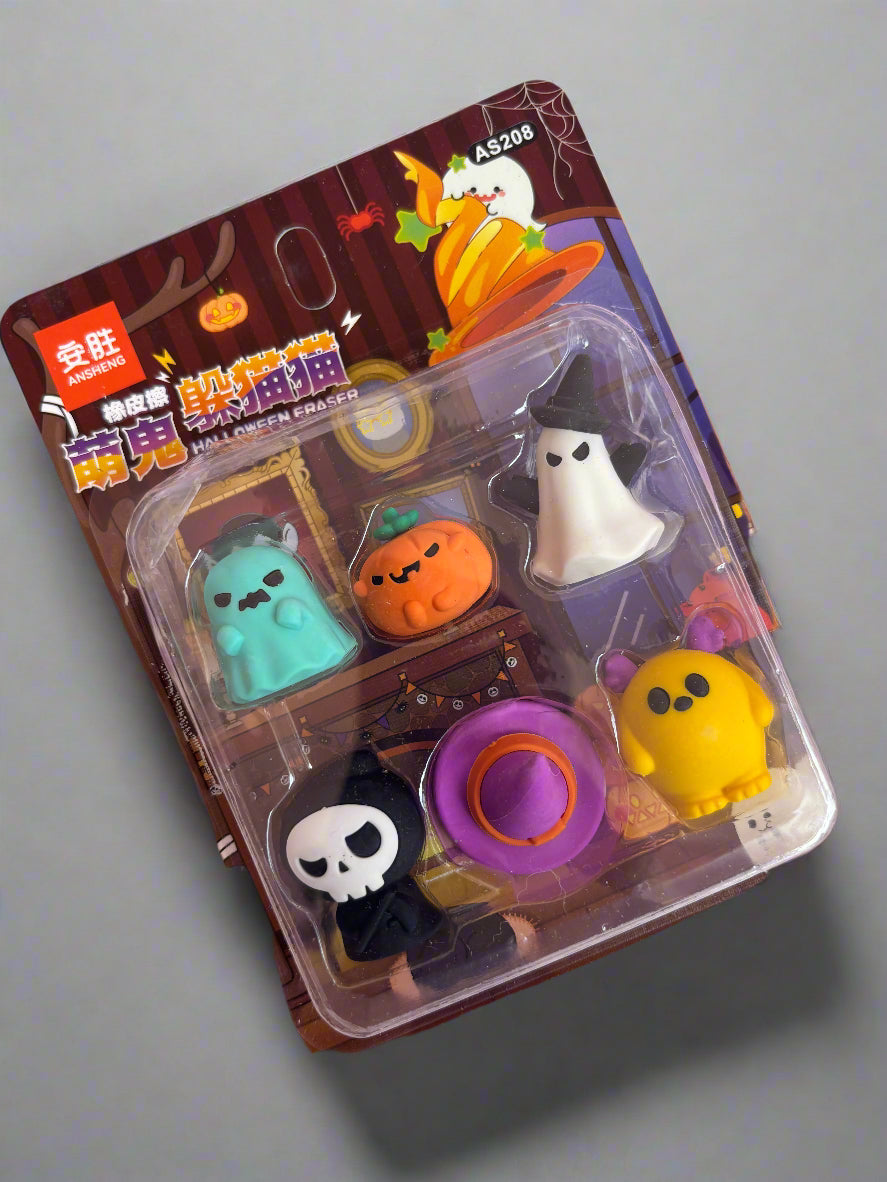 Halloween Ghost Eraser Set – 6 PCs Spooky School Supplies