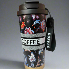 Elegant Sips Black Flower Insulated Mug 600 ML for Hot and Cold Beverages - Project M Shop