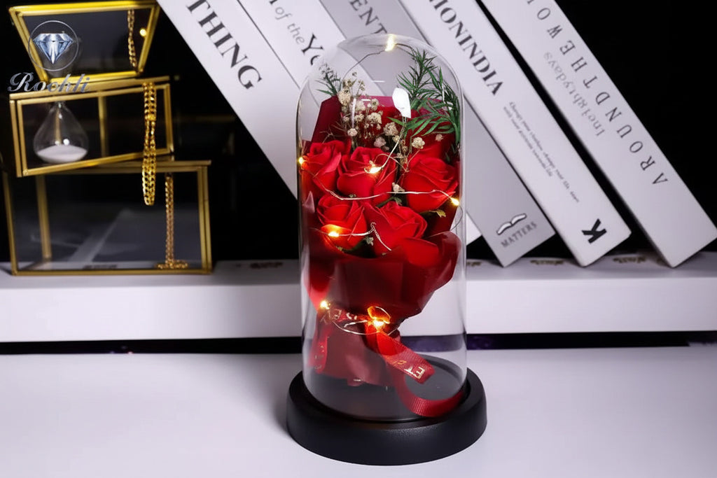 Artificial Soap Rose Acrylic Dome Glass For Valentine's day or Gifting - Project M Shop