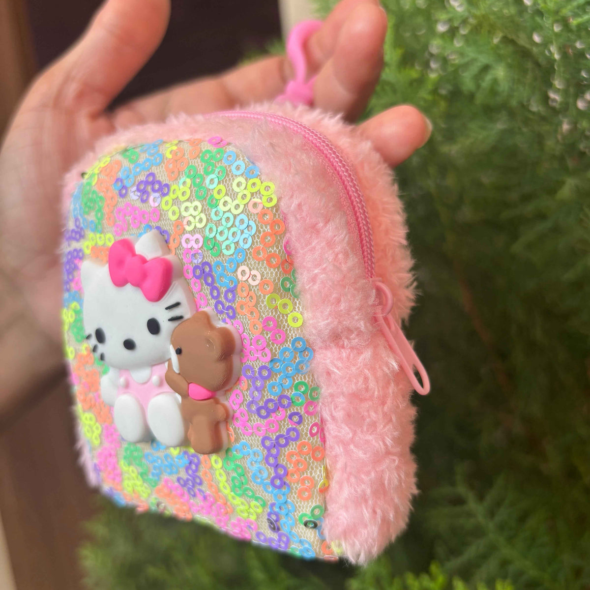 Hello Kitty Fluffy Coin Purse Keychain – Mini Wallet Charm