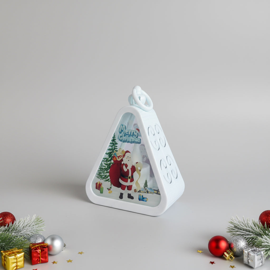 Santa Christmas Triangle Shaped Lantern LED Light For Decoration - For Indoor Use (White) - Project M Shop