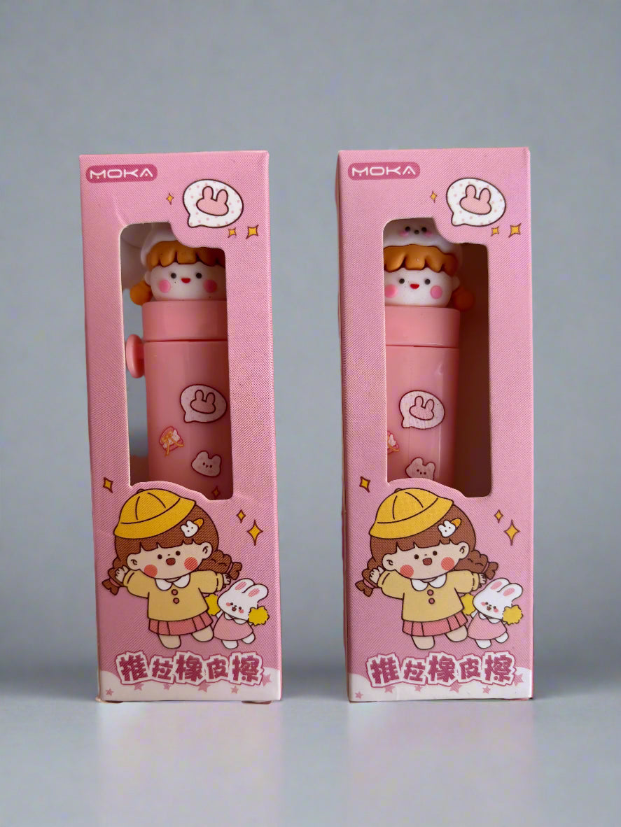 Pink Girl Pen & Eraser Combo – Set of 2 School Stationery