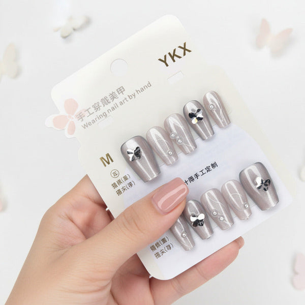 Metallic Butterfly & Pearl Press-on Nails - M Size - Project M Shop