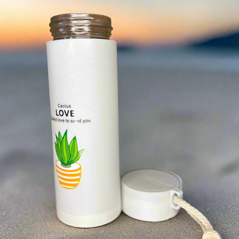 Cactus Printed Glass Water Bottle - 450 Ml - Random Color - Project M Shop