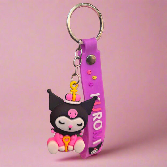Kuromi PVC Rubber Keychain with Strap - Cute Design Keychain - Project M Shop