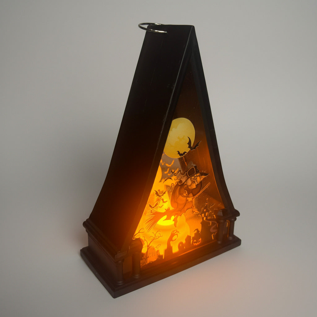 Witch On Broom Triangle Shaped Lantern LED Light For Decoration - For Indoor Use - Project M Shop