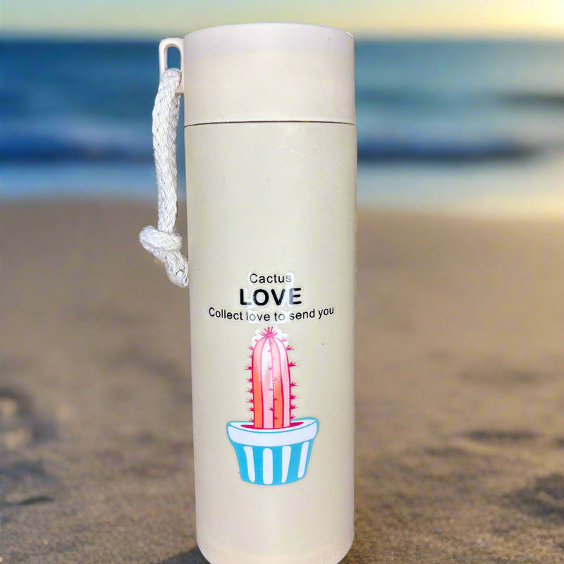 Cactus Printed Glass Water Bottle - 450 Ml - Random Color - Project M Shop