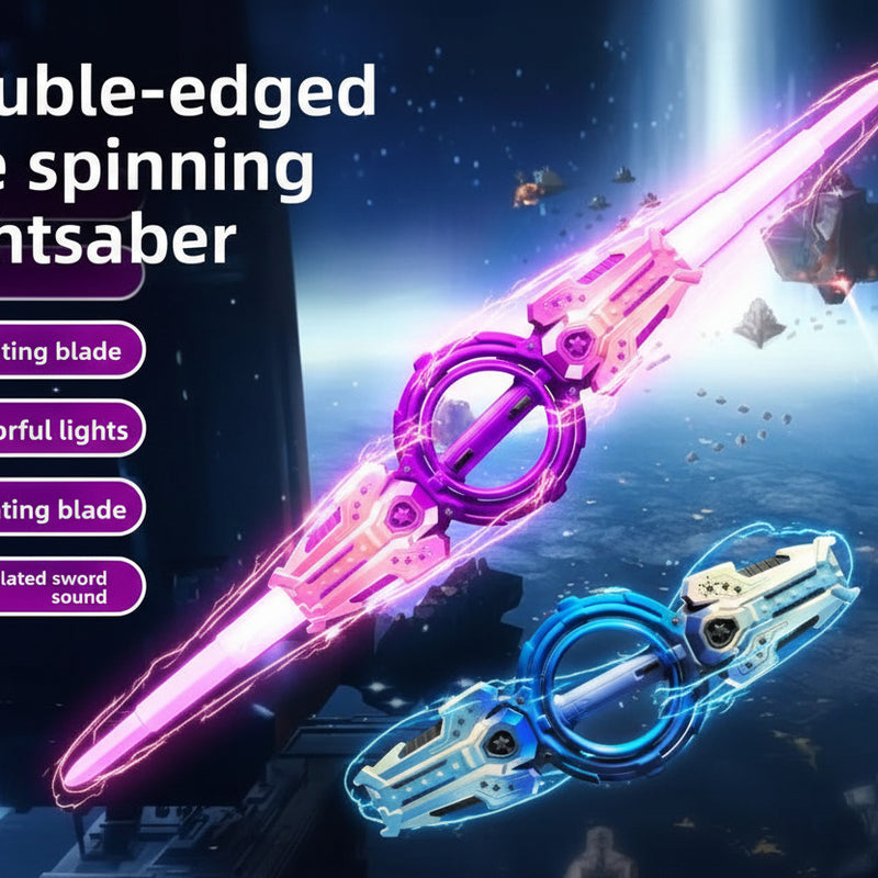 Double Headed Telescopic Light Saber Toy With LED Lights and Rotating Handle - Silver Color - Project M Shop