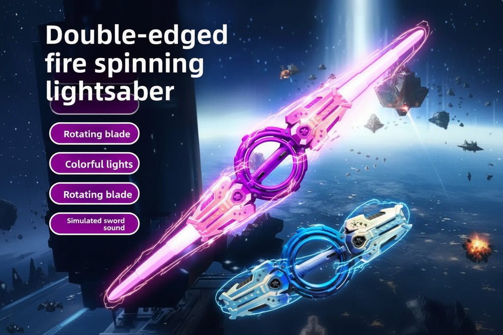Double Headed Telescopic Light Saber Toy With LED Lights and Rotating Handle - Silver Color - Project M Shop