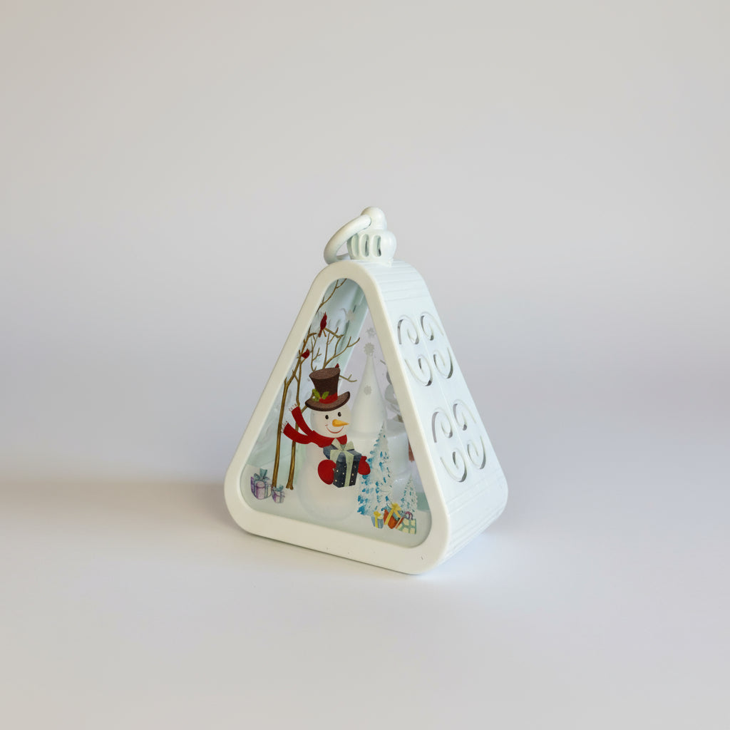 Snow-man Triangle Shaped Lantern LED Light For Decoration - For Indoor Use (White) - Project M Shop