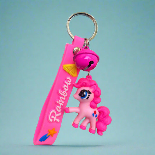 Pink Pony Keychain with Strap and Bell - PVC Rubber Accessory - Project M Shop