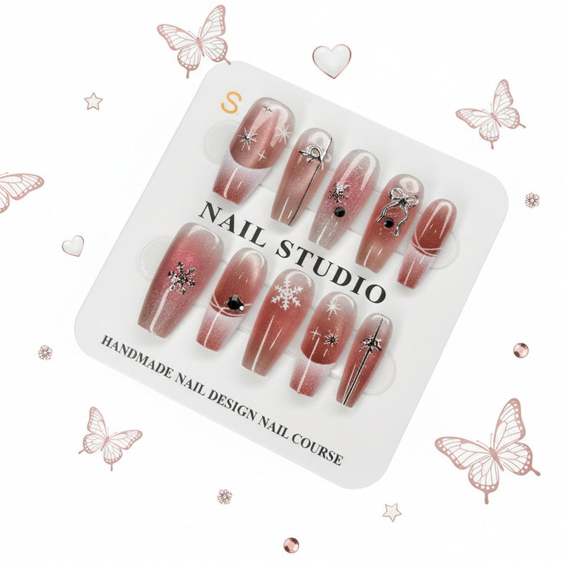 Snow Flake Charm Glossy Press-On Nails - Size S - Project M Shop