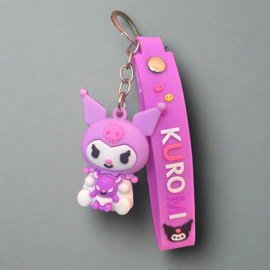 Kuromi Keychain with Danger Sign Strap - PVC Rubber Design - Project M Shop